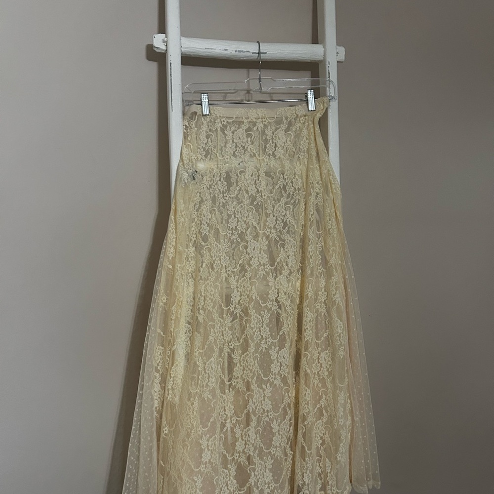 SHEIN Lace Overlay A-Line Skirt in Cream (Top Not Included)